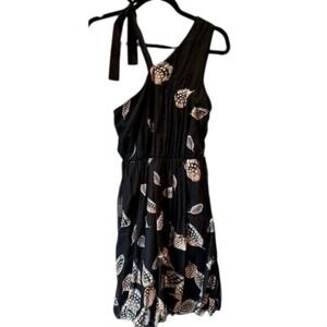 Tanya Taylor Ira Bubble‎ Hem Black Dress Double Layered Print Lined New Size L
